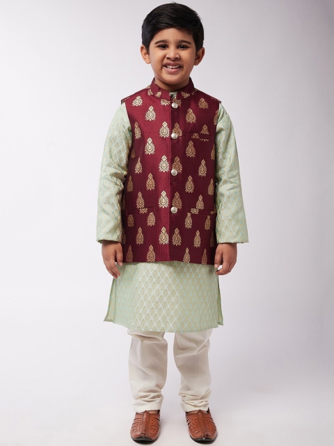 

SOJANYA Boys Green & Off White Kurta with Pyjamas & Nehru Jacket