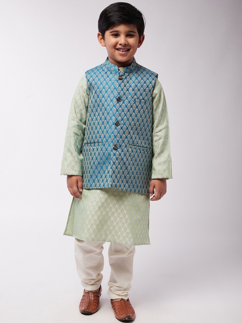 

SOJANYA Boys Green Printed Kurta with Churidar & Nehru Jacket