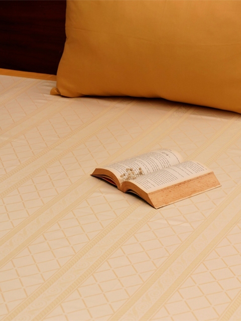 

ZEBA Cream-Coloured & Mustard-Yellow Printed Single Bed Cover With Pillow Cover