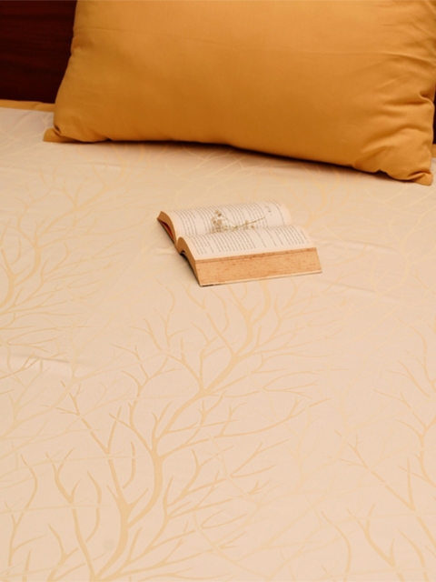 

ZEBA Cream-Coloured & Mustard-Yellow Printed Single Bed Cover With Pillow Cover