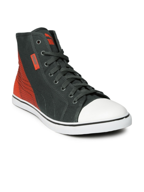 

PUMA Men Grey & Orange Printed Streetballer Mid Geo DP Sneakers