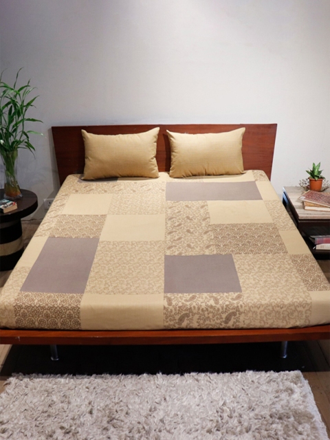 

ZEBA Beige Block Printed Bed Cover