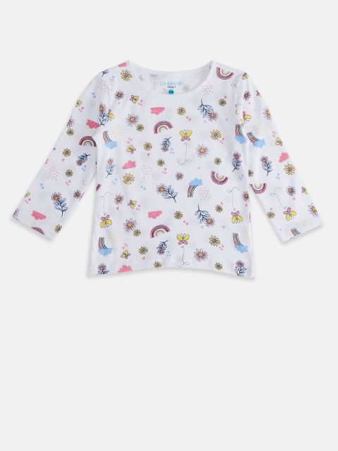 

Pantaloons Baby Girls White & Multicoloured Printed Pure Cotton T-shirt