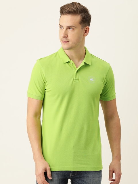 

Peter England Men Lime Green Brand Logo Printed Polo Collar Slim Fit T-shirt