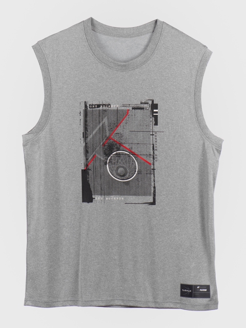 

TARMAK By Decathlon Men Grey Printed Basketball Sleeveless T-Shirt