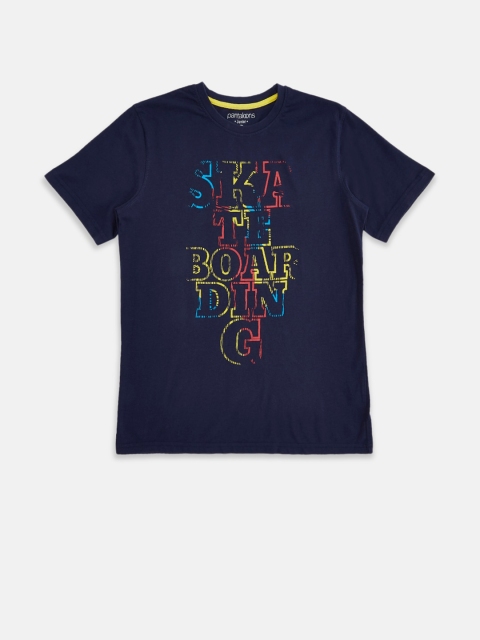 

Pantaloons Junior Boys Navy Blue Typography Printed Pure Cotton T-shirt