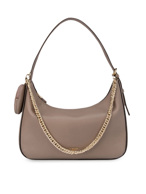 

Da Milano Taupe Textured Leather Swagger Hobo Bag