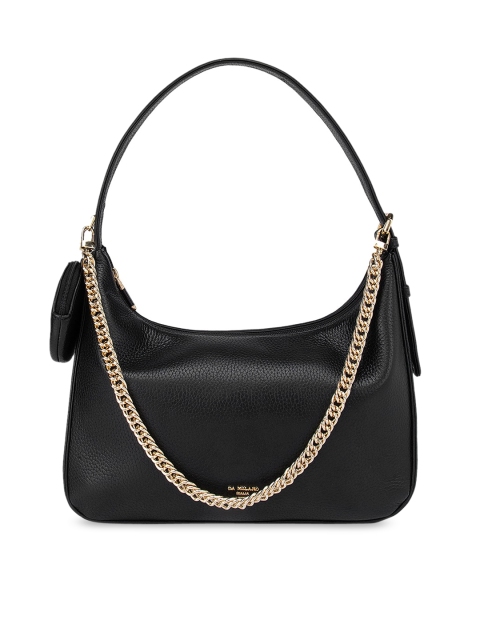 

Da Milano Black Leather Structured Hobo Bag with Tasselled