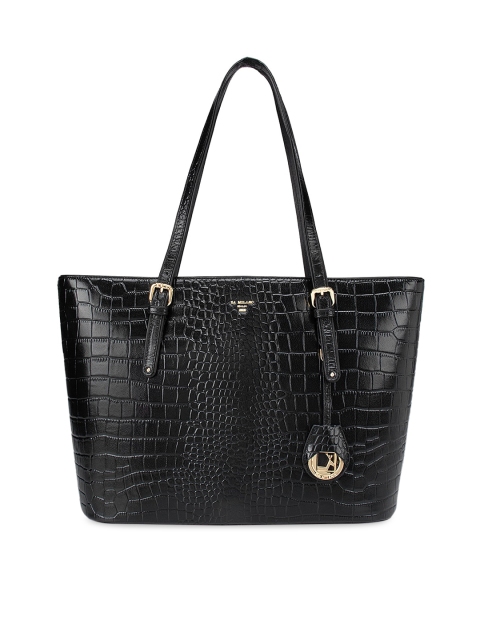 

Da Milano Black Animal Textured Leather Structured Handheld Bag