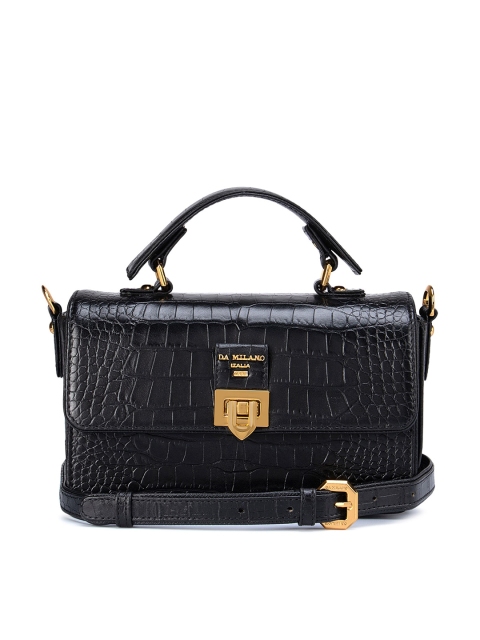 

Da Milano Black Textured Leather Structured Satchel