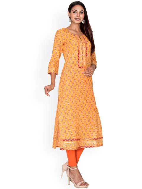 

Swasti Women Yellow Ethnic Motifs Printed Floral Cotton Kurta