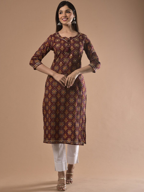 

Swasti Women Rust Ethnic Motifs Printed Cotton Kurta