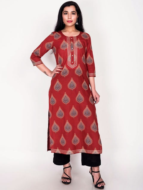 

Swasti Women Red & Blue Ethnic Motifs Printed Floral Cotton Kurta