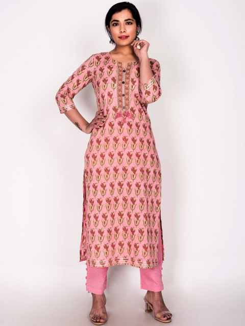 

Swasti Women Pink Floral Printed Floral Cotton Kurta