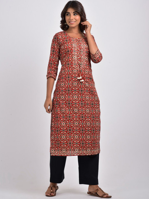

Swasti Women Rust & Brown Ethnic Motifs Printed Cotton Floral Kurta