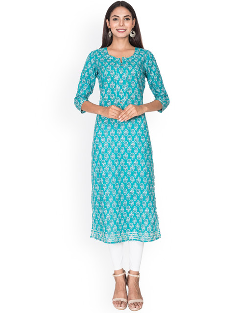 

Swasti Women Blue Ethnic Motifs Printed Floral Cotton Kurta