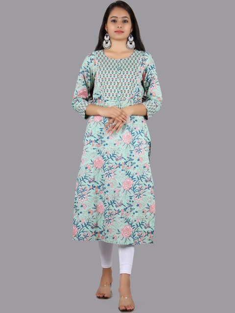 

Swasti Women Green Floral Printed Cotton Floral Kurta