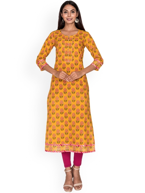 

Swasti Women Yellow Ethnic Motifs Printed Floral Cotton Kurta