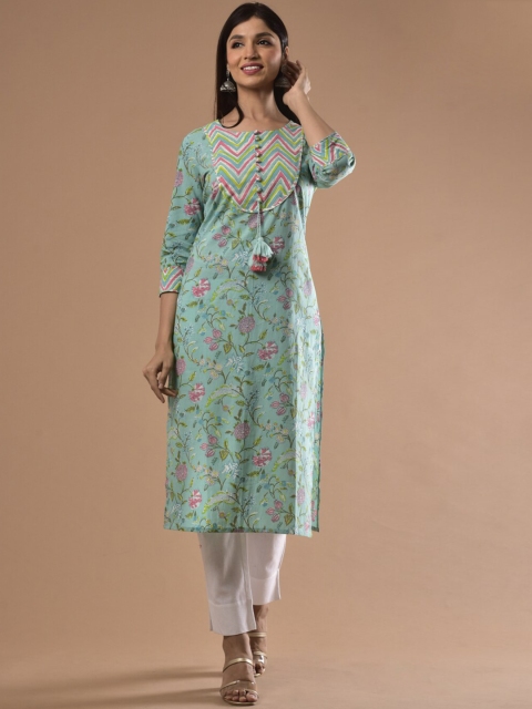 

Swasti Women Green Floral Printed Cotton Kurta
