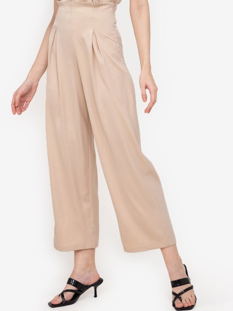 

ZALORA WORK Women Beige Straight Fit Pleated Trousers