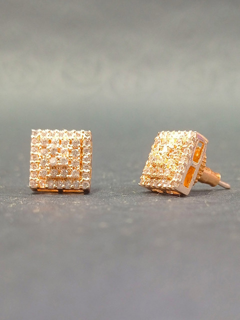 

OOMPH Rose Gold Square Cubic Zirconia Stud Earrings