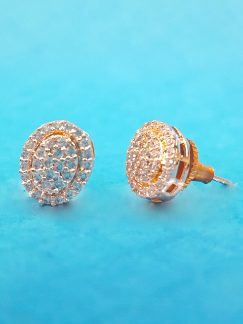 

OOMPH Rose Gold & White CZ Studded Oval Studs Earrings