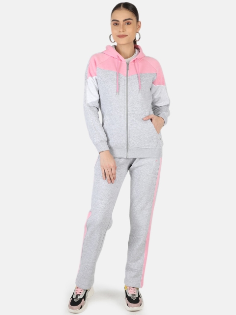 

Monte Carlo Women Grey & Pink Cotton Blend Solid Tracksuit