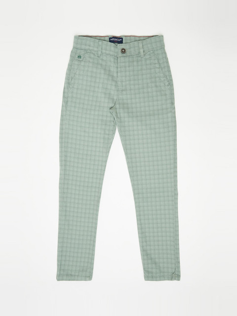 

Crimsoune Club Boys Green Checked Slim Fit Trousers