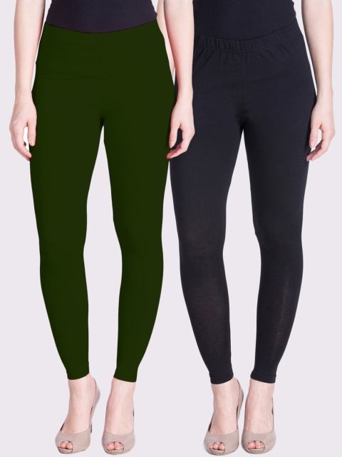

LYRA Women Pack of 2 Solid Ankle Length Legging, Green