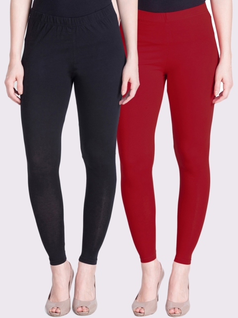 

LYRA Women Pack of 2 Solid Ankle Length Legging, Red