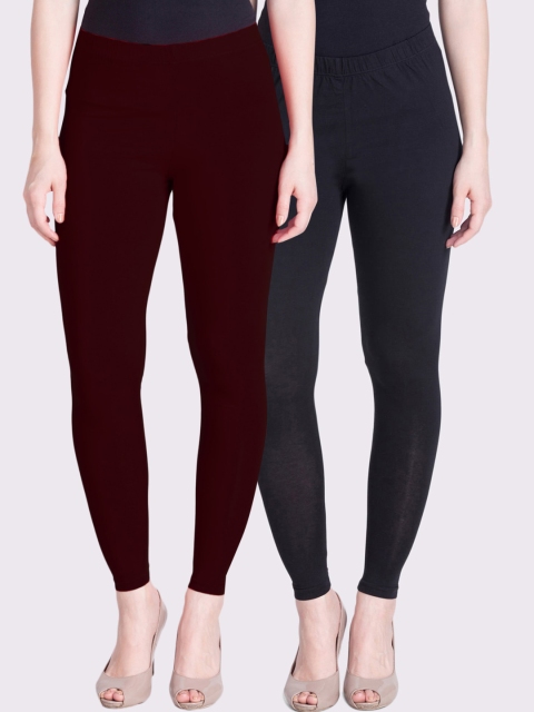 

LYRA Women Pack of 2 Solid Ankle Length Legging, Maroon