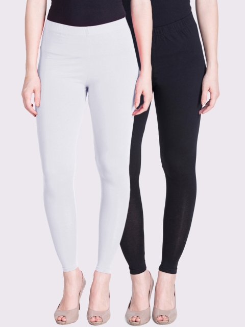 

LYRA Women Pack of 2 Off-White & Black Solid Ankle Length Legging