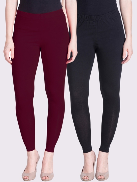 

LYRA Women Pack of 2 Ankle Length Leggings, Maroon