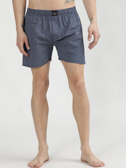 

V2 Value & Variety Men Navy Blue & White Checked Boxers 1114056248003