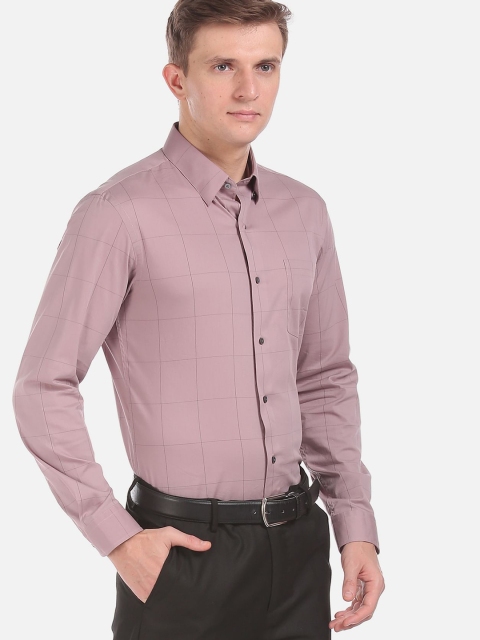 

Arrow New York Men Mauve Skinny Fit Windowpane Checked Formal Shirt