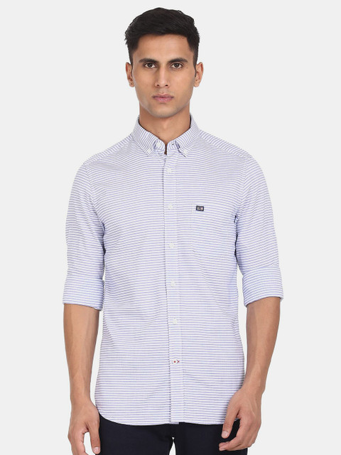 

Arrow Sport Men White & Blue Slim Fit Horizontal Stripes Striped Pure Cotton Casual Shirt