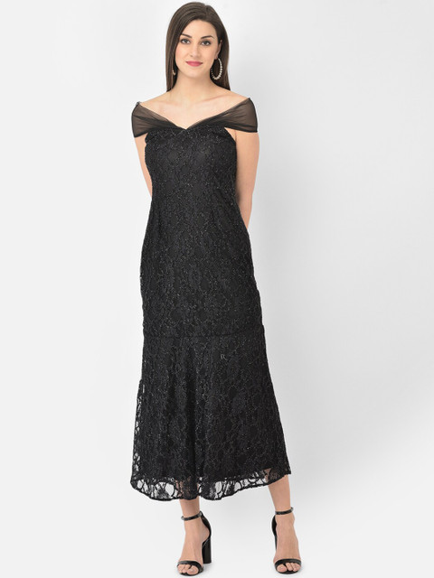 

Latin Quarters Black Off-Shoulder Lace Maxi Dress
