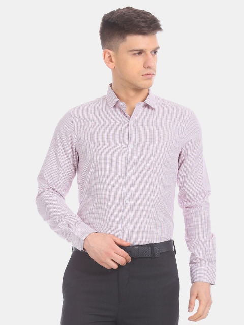 

Excalibur Men White & Purple Micro Checked Formal Shirt
