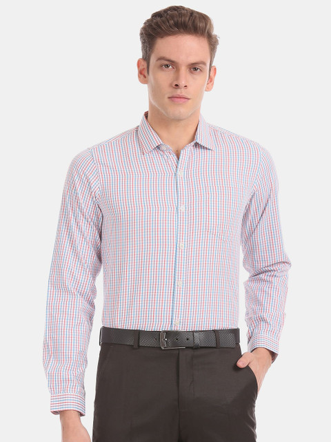

Excalibur Men White & Blue Striped Formal Shirt