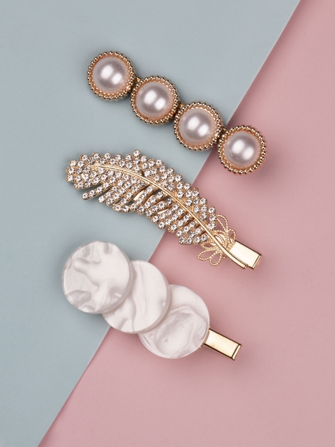

Arendelle Women Gold-Toned Set of 3 Embellished Alligator Hair Clip