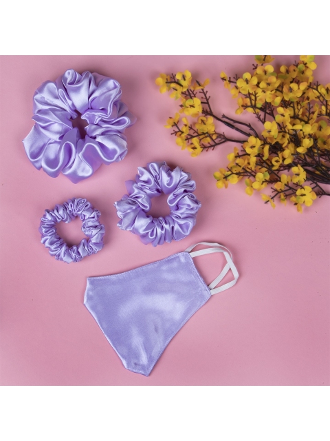 

Arendelle Women Purple Set of 3 Lace Ponytail Holders with Matching Mask
