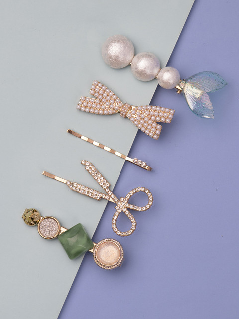 

Arendelle Women Gold-Toned Set of 5 Embellished Alligator Hair Clip