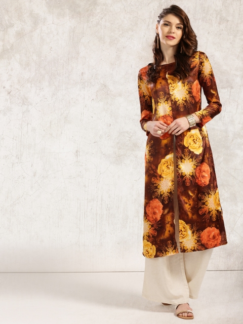 

Anouk Women Brown & Yellow Floral Printed Straight Kurta