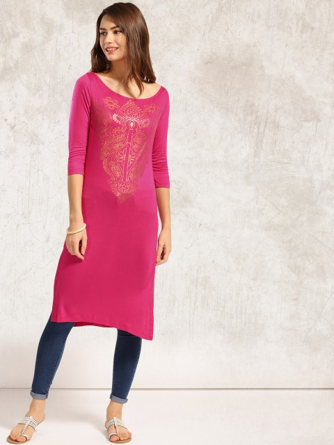 

Anouk Magenta Yoke Design Knitted Straight Kurta