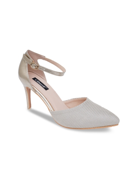 

Sherrif Shoes Gold-Toned Printed Party Stiletto Pumps with Laser Cuts