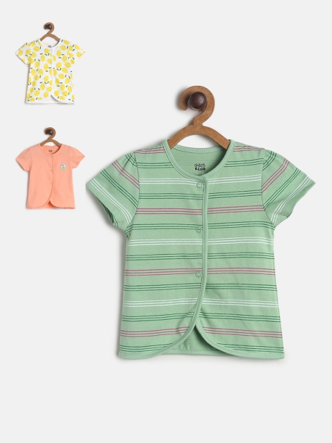 

MINI KLUB Infant Girls Pack Of 3 Green, Yellow & Peach Pure Cotton Jhablas