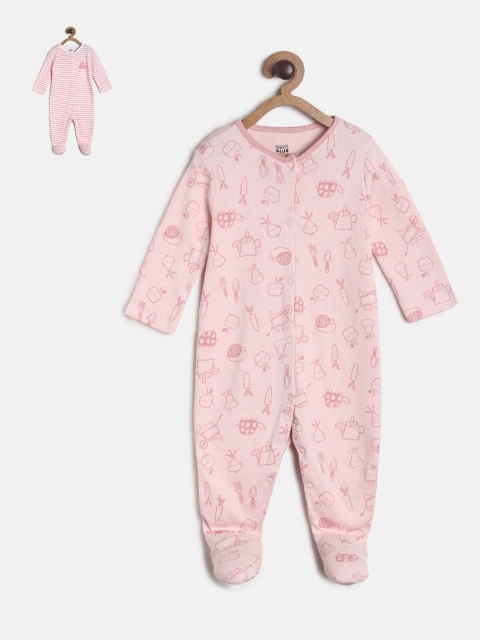 

MINI KLUB Girls Pack of 2 Pure Cotton Sleepsuits, Pink