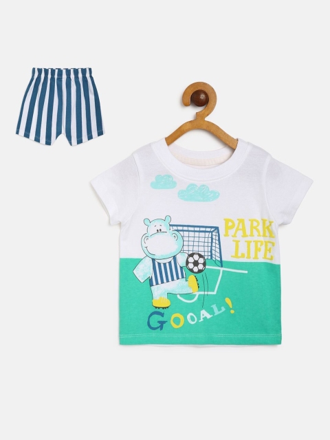 

MINI KLUB Boys White & Green Printed T-shirt with Shorts