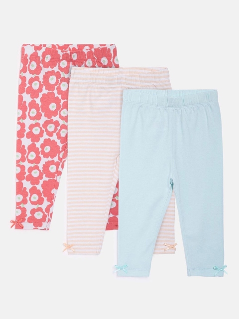

MINI KLUB Infant Girls Pack Of 3 Blue Printed Ankle-Length Recycled Polyester Leggings