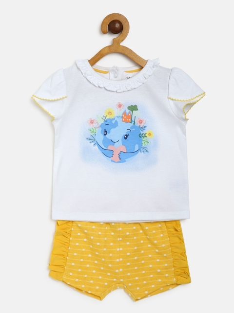 

MINI KLUB Girls White & Yellow Printed T-shirt with Shorts